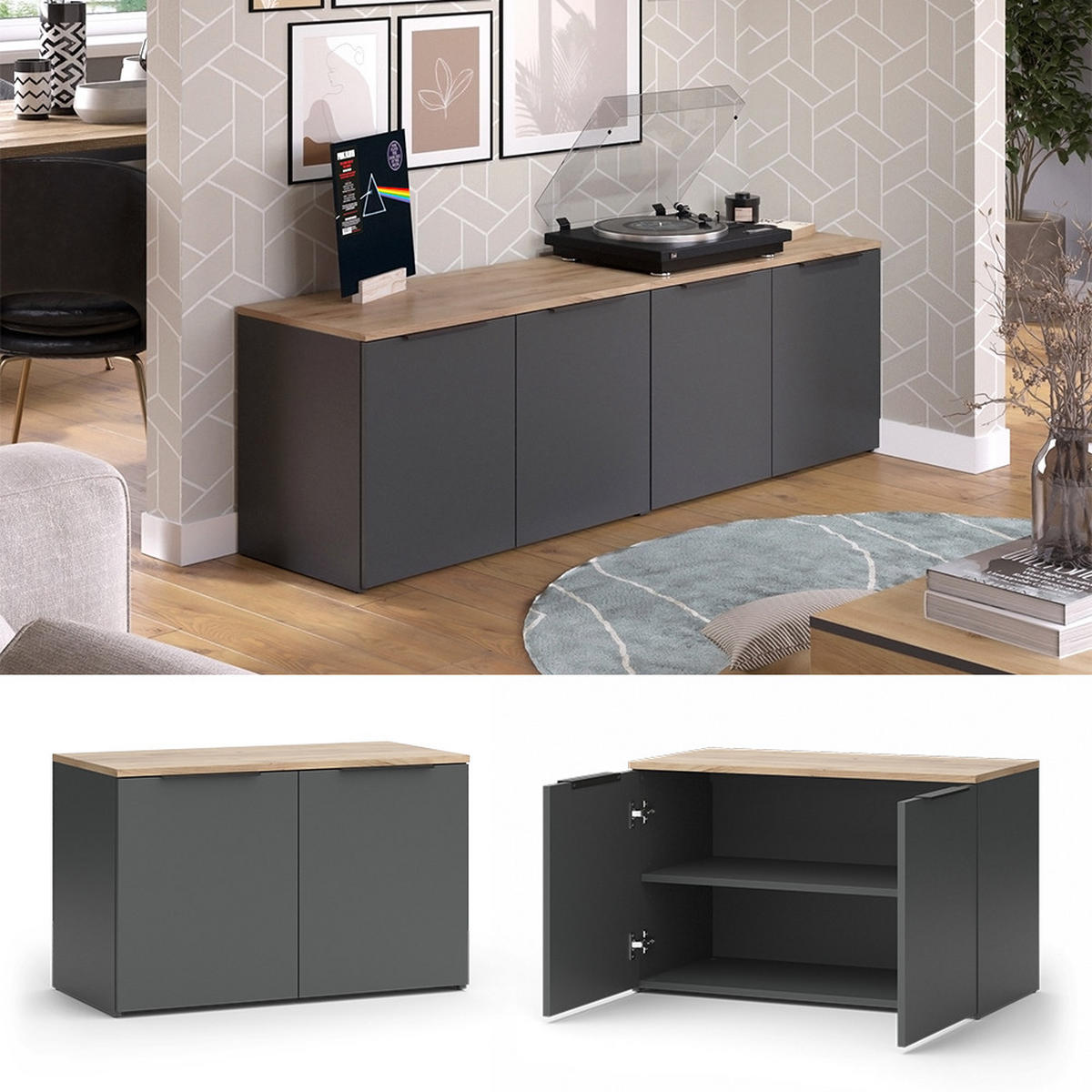 NÁSTĚNNÁ SKŘÍŇKA Wido Antracit - Sonoma dub/antracitová, kompozitní dřevo (80/50/40cm) - Vicco