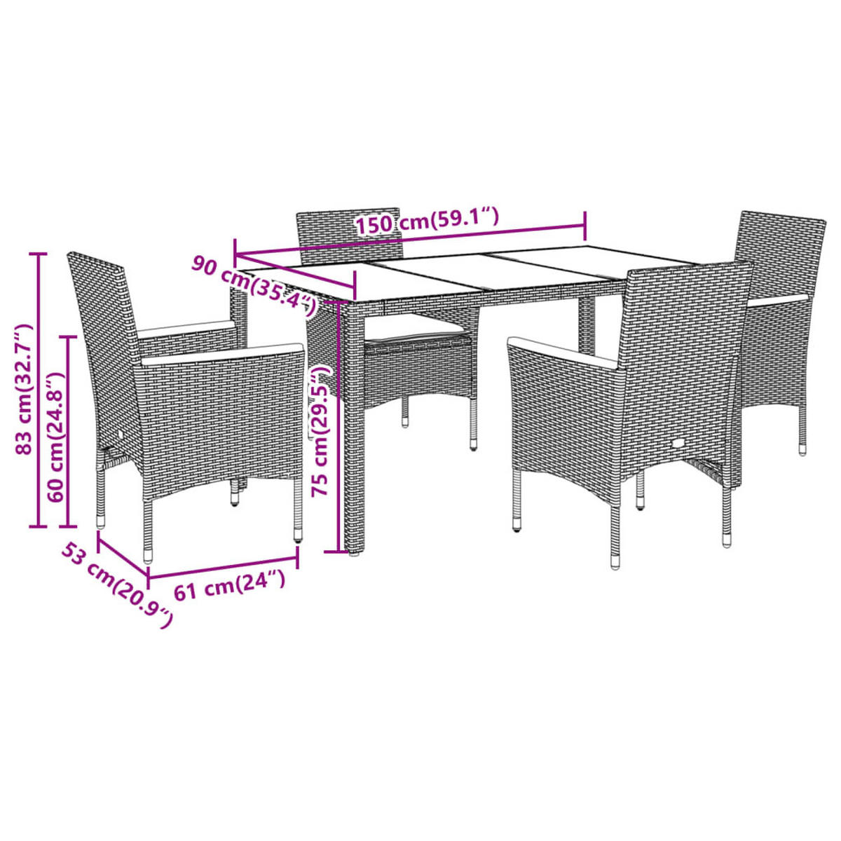 GARTEN-ESSGRUPPE 5-TLG. Mit Kissen Beige Poly Rattan Akazie - Beige/Creme, Kunststoff - vidaXL