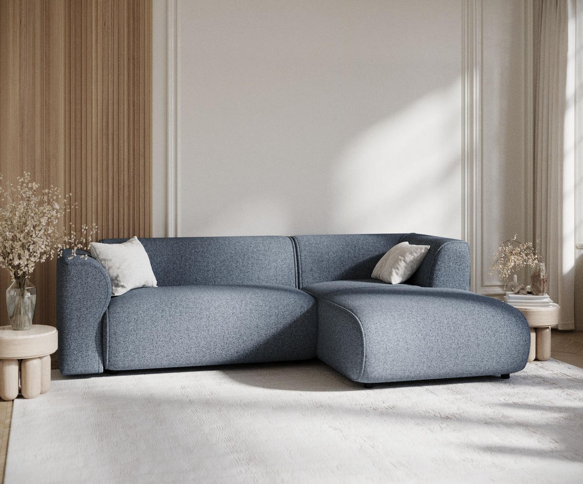 ECKSOFA Melani Blau grau Webstoff - Rechts Seite - Schwarz/Dunkelblau, Holz/Holzwerkstoff (162/256cm) - Maison de Reve