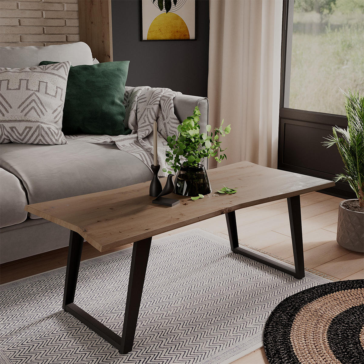 COUCHTISCH Yan Artisan 110 x 50 cm - Hellgrau, Holzwerkstoff (50/110/40cm) - Vicco