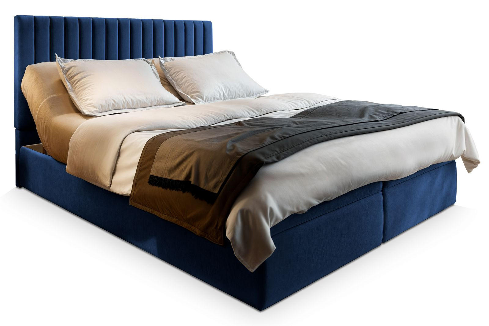 BOXBETT MURLO 160x200 cm mit Matratze und Topper - Blau - Blau, Holz (160/200cm) - MASSENO