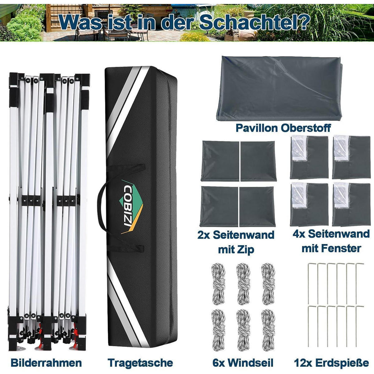 FALTPAVILLON 3x6m Grau Wasserdicht UV50+ - Grau, Textil (300/300/600cm)