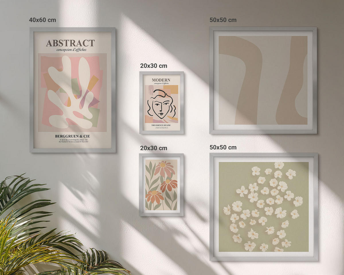 BILDER SET 5er Set - 50x50 cm & 20x30 cm & 40x60 cm Silberner Rahmen - Moderne abstrakte Frau - Silberfarben, Kunststoff (40/60cm) - TULUP