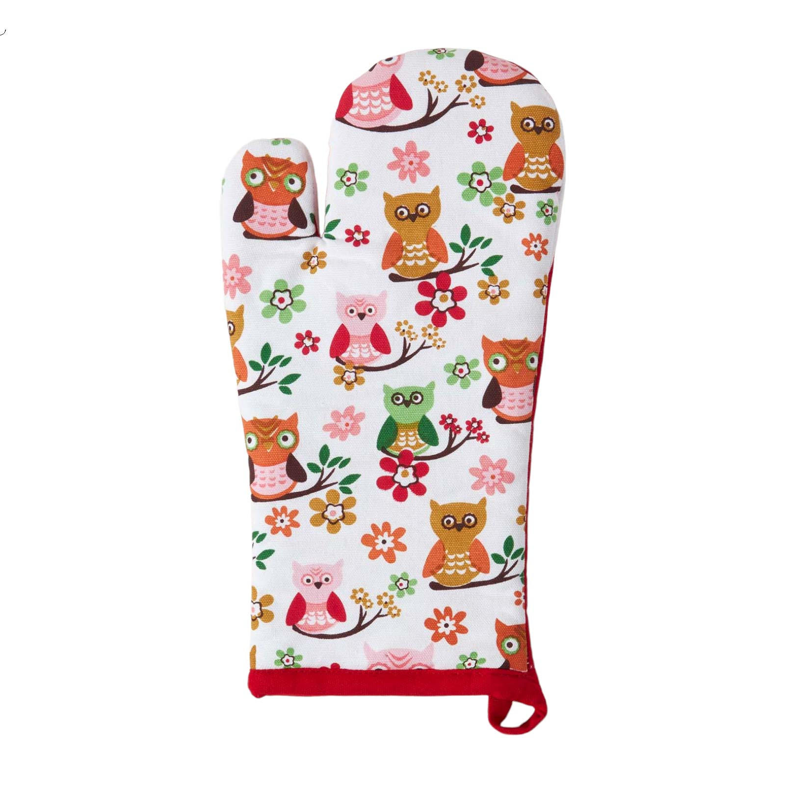 OFENHANDSCHUH Eulen 18/32 cm, Baumwolle wattiert - Rot, Textil (18/32cm) - Homescapes