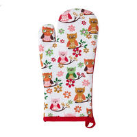OFENHANDSCHUH Eulen 18/32 cm, Baumwolle wattiert - Rot, Textil (18/32cm) - Homescapes