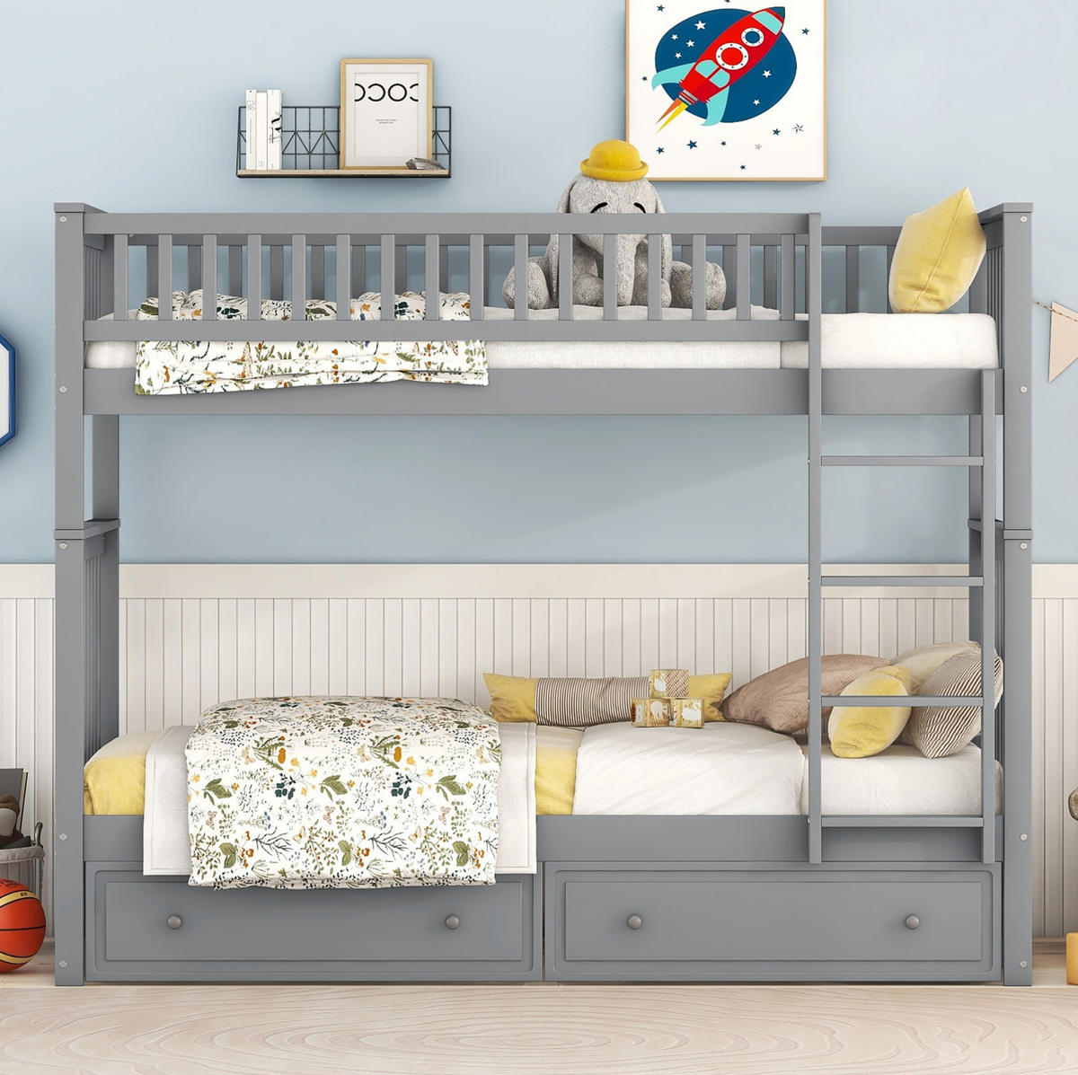 ETAGENBETT 90/200 cm aus Kiefer mit 2 Schubladen und Umbaufunktion Grau - Grau, Holz (90/200cm) - Modenvie
