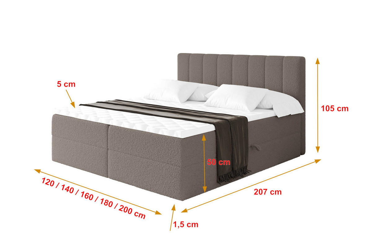 KONTINENTÁLNÍ POSTEL s matrací H3 - OTTA - 120x200 cm Hnědá - hnědá, kompozitní dřevo (120/200cm) - ALTDECOR