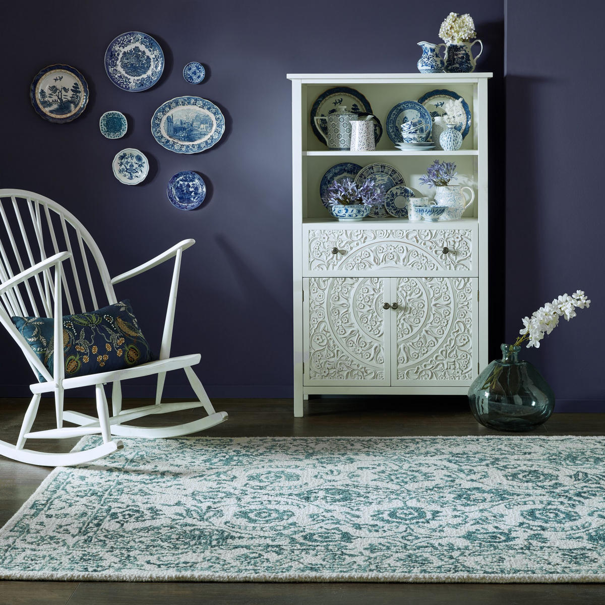 WOLLTEPPICH Floral-Vintage, traditionell SOAR MATT, Türkis-Beige 120x170 cm - Türkis, Textil (120/170cm) - KADIMA DESIGN
