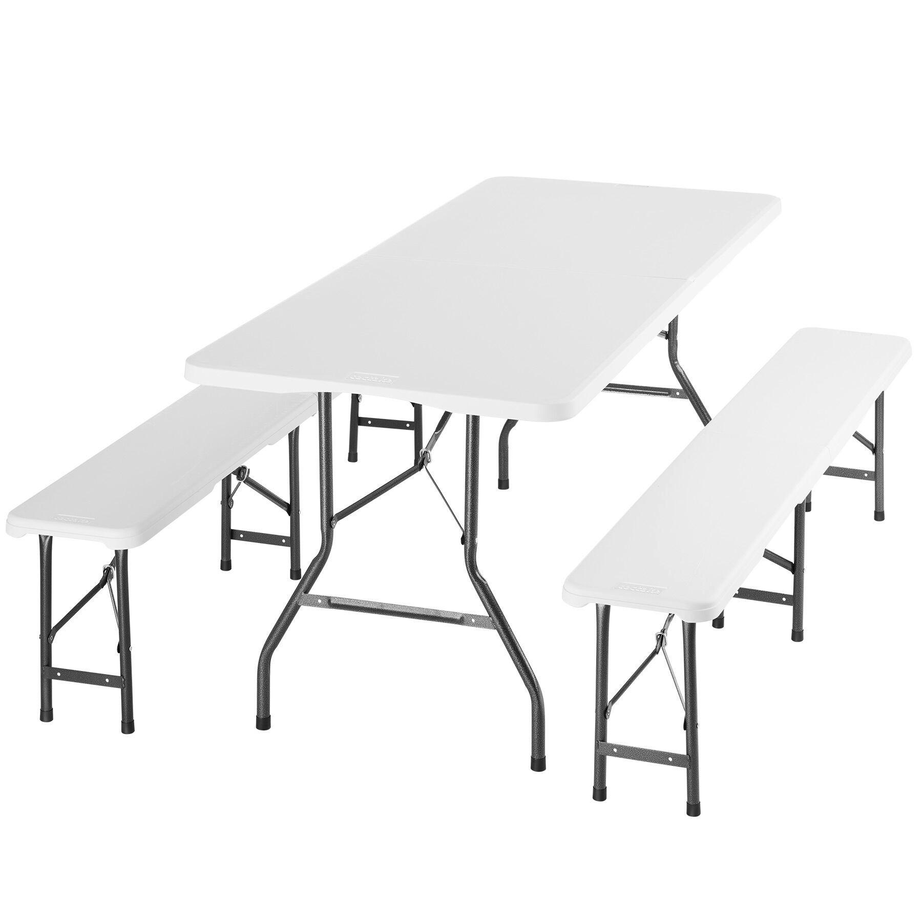 CAMPINGTISCHGARNITUR Panja,mit Tragegriffen,weiß - Weiß, Kunststoff (180/74/72cm) - tectake