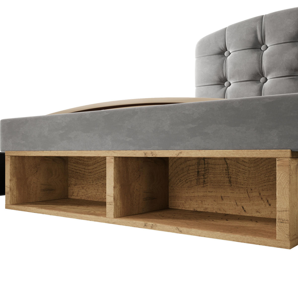 POLSTERBETT 90/200 cm DE-00608, in Beige, 2 Schubladen - Grau, Holz (90/200cm) - ComfortXL