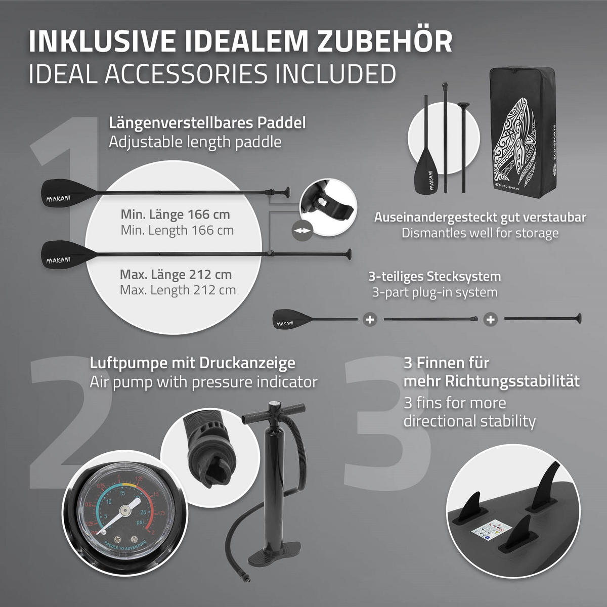 STAND UP PADDLE BOARD Makani Schwarz - Schwarz, Kunststoff (320/80/15cm) - ECD-Germany