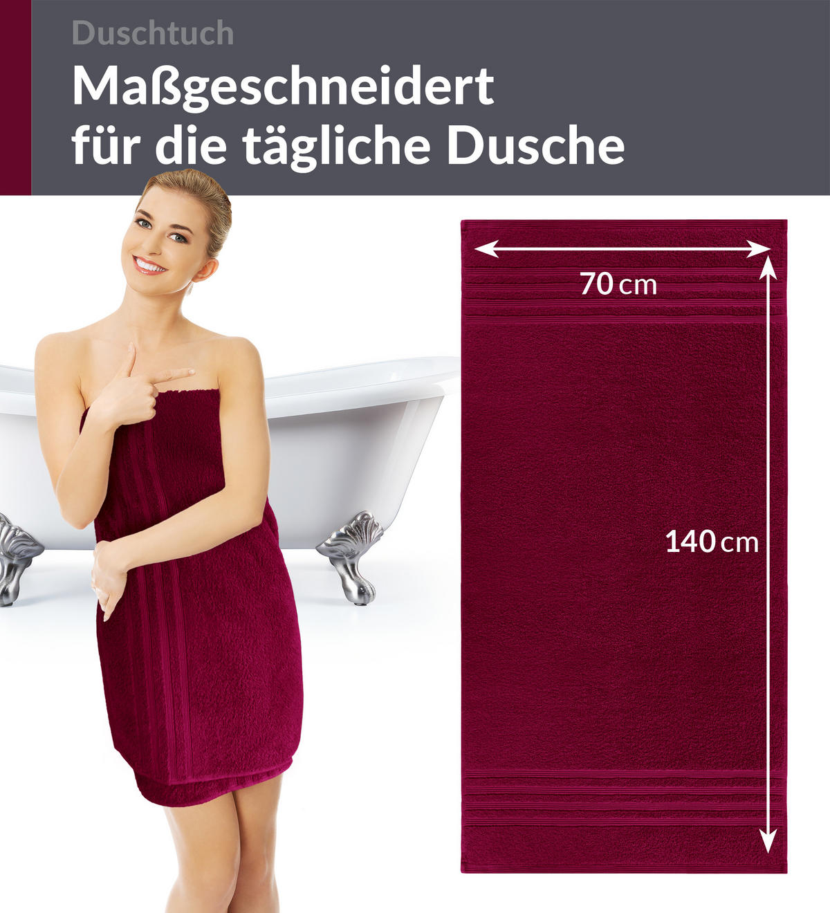 DUSCHTUCH London Kirsch Rot 2er Set 70x140 - Kirschrot, Textil (70/140cm) - Lashuma