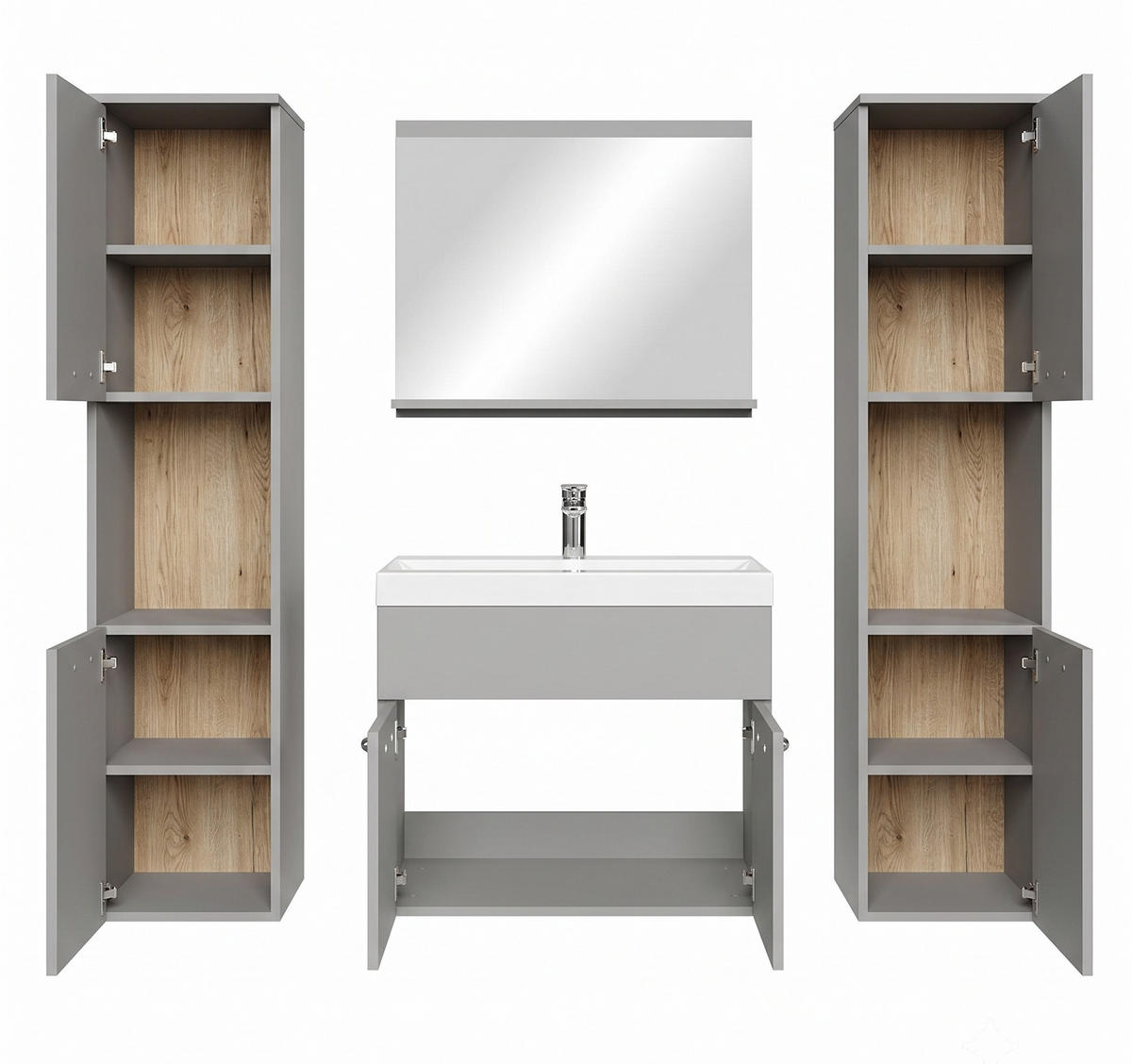 BADMÖBEL-SET Montreal 5 Teile Grau Matt - 60 x 35 x 51 cm - Grau, Holz (60/51/35cm) - Badplaats