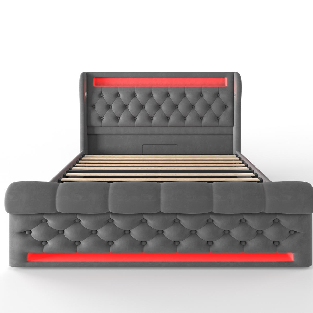 ČALOUNĚNÁ postel 140/190 cm šedá ze sametu s LED osvětlením, USB a úložným prostorem - šedá, textil (140/190cm) - OKWISH