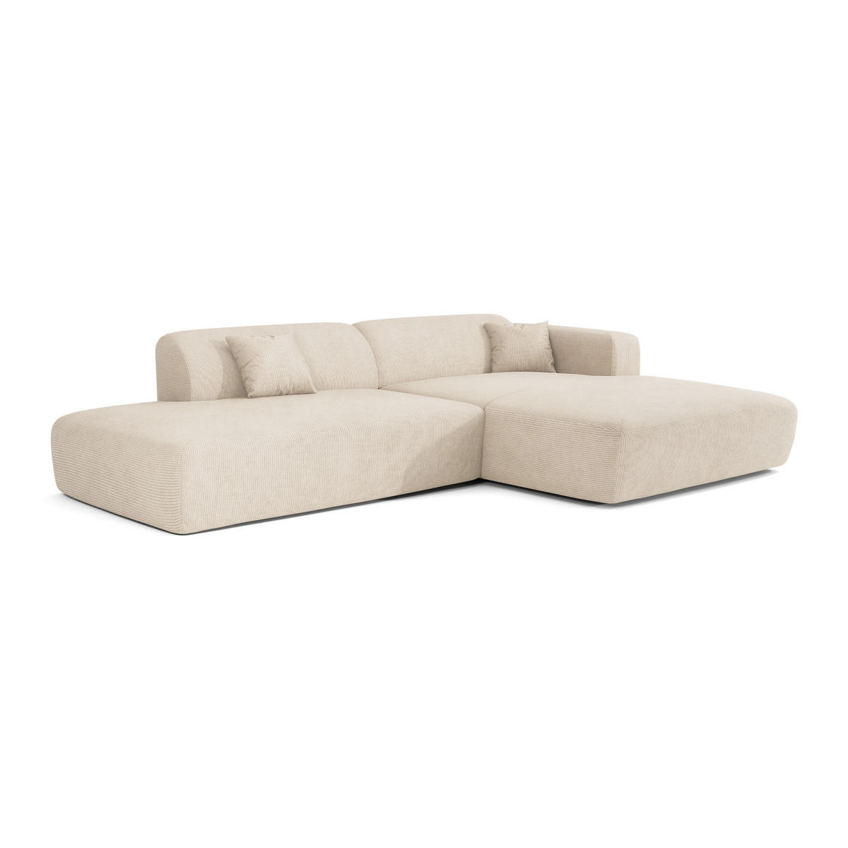 ECKSOFA RECHTS Gerippter Samt Creme 310cm - Creme, Textil (300/96cm) - Sia Home