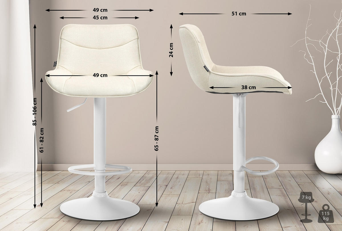 BARHOCKER Stoff creme - Creme/Weiß, Textil/Metall (49/85/51cm) - CLP