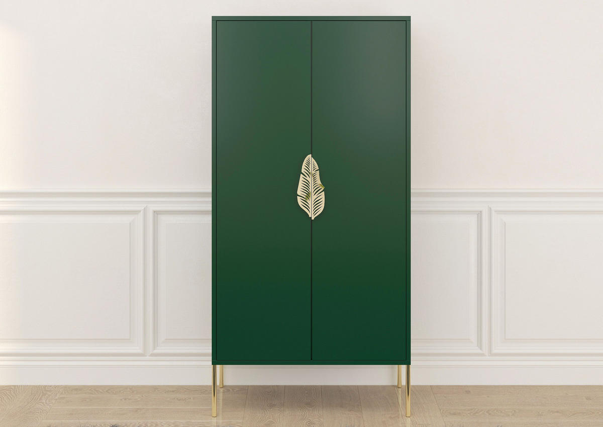 HIGHBOARD Merlin, Grün, Goldene Details - Dunkelgrün/Goldfarben, Holzwerkstoff/Metall (80/160/40cm) - Skandica
