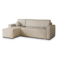 ECKSOFA RAVELO T Creme Kordstoff mit Schlaffunktion - Creme, Holz (240/140cm) - MASSENO