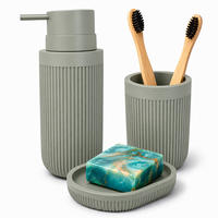 BADACCESSOIRES-SET Hellgrau 3-tlg. - Grau, Kunststoff (6.5/17.5/6.5cm) - Relaxdays