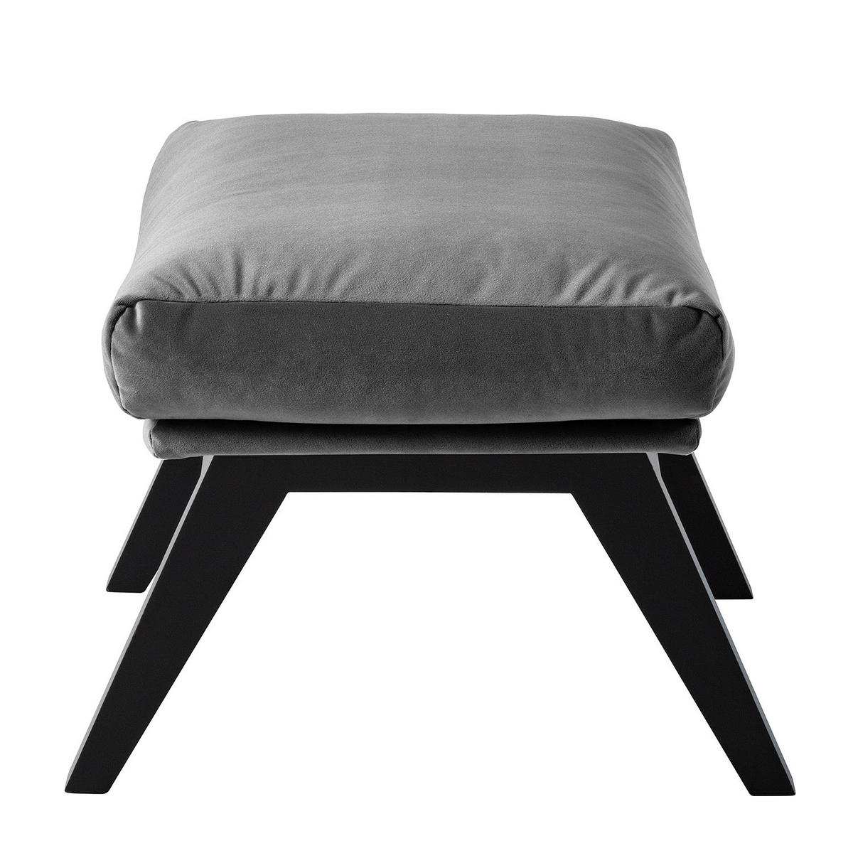 POLSTERHOCKER mit Holzfüßen - Schwarz/Grau, Eichenholz/Textil (51/37/41cm) - home24