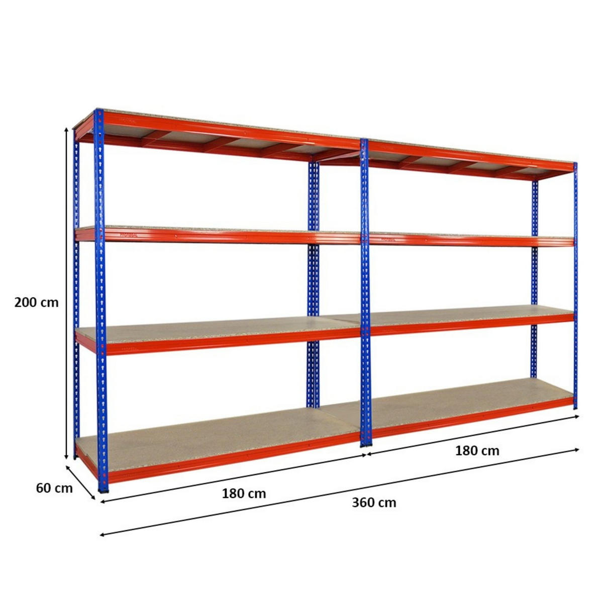 SCHWERLASTREGAL Bison 2er-Set mit 2x 200x180x60 cm 4 Fachböden Fachlast 600 kg Blau-Orange - Orange, Metall (360/200/60cm) - PROREGAL