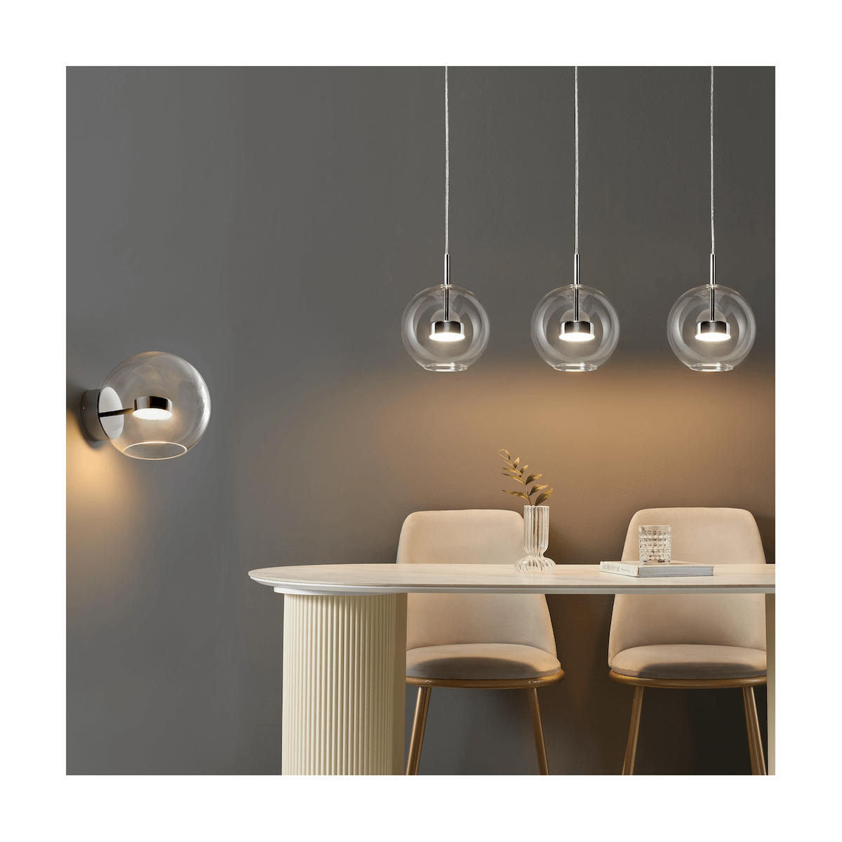 HÄNGELEUCHTE Gica, Transparent und verchromt, 84cm - Transparent, Glas (84/20/26cm) - KOSILUM