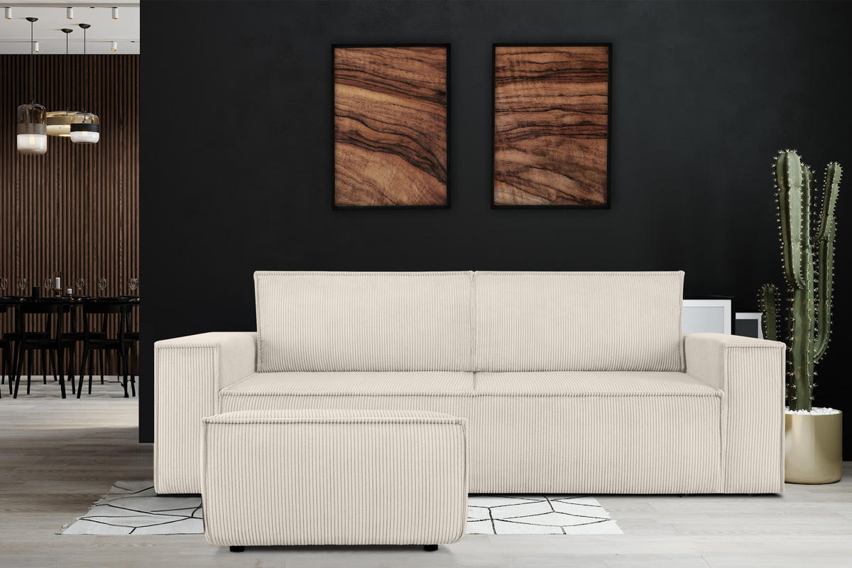 SITZPOUF NAPI gefederte Sitzfläche, creme - Creme/Schwarz, Textil (83/45/83cm) - KONSIMO®