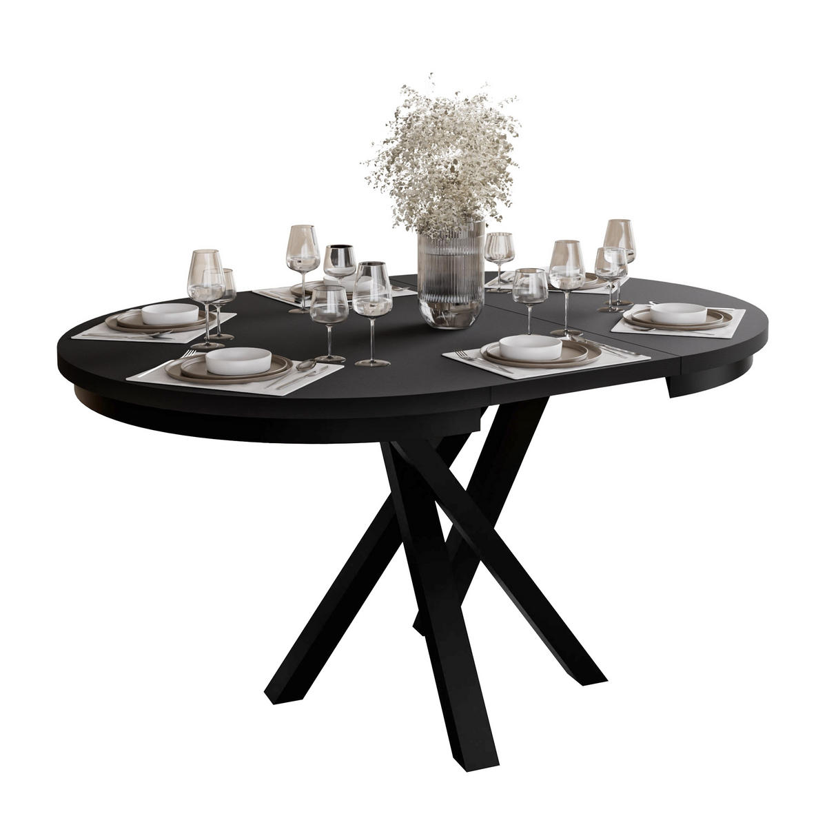 Ausziehbarer Esstisch LUMI, Schwarz - Schwarz, Holzwerkstoff (100/100/75cm) - Lookway