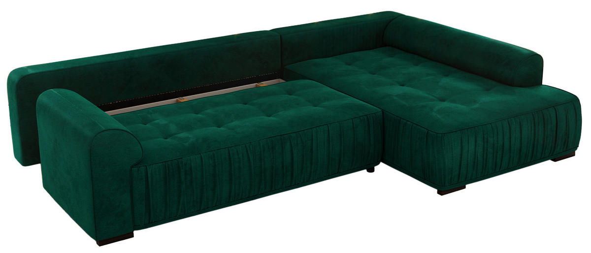 ECKSOFA ORTA Dunkelgrün Velvet - Rechts - Dunkelgrün/Schwarz, Textil (200/325cm) - MKS
