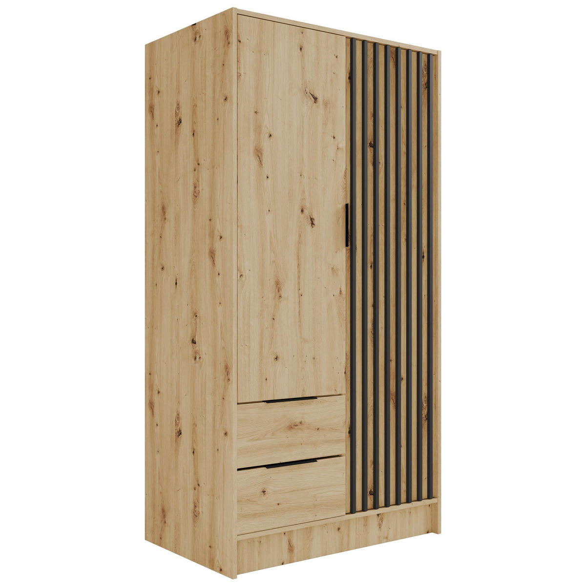 KLEIDERSCHRANK NELIA - 120 cm - Schwarz/Eiche Artisan, Holzwerkstoff (102/200/51cm) - ALTDECOR