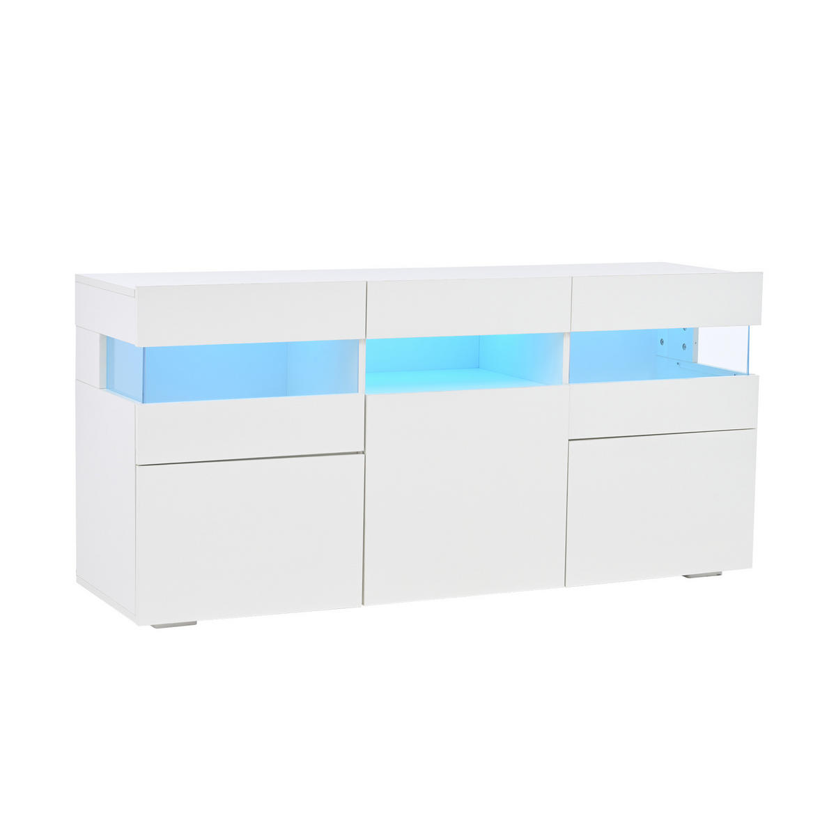 SIDEBOARD 140/40,5/66,5 cm mit 3 Türen, LED-Beleuchtung & Hochglanzfront - Weiß, Holzwerkstoff (140/66.5/40.5cm) - BEAOK