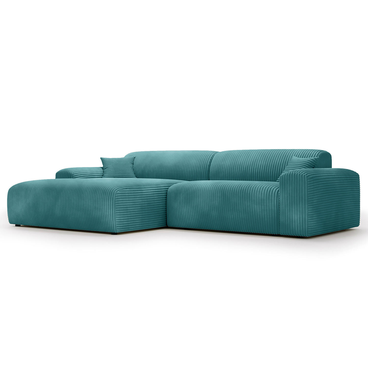 ECKSOFA mit Longchair - Cord - Türkis/Schwarz, Kunststoff/Textil (284/178cm) - home24