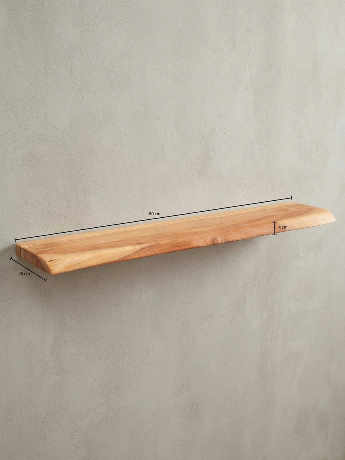 WANDREGAL Akazienholz Baumkante Rustikal, Beige 80x25x4 cm - Beige, Holz (80/4/25cm) - KADIMA DESIGN