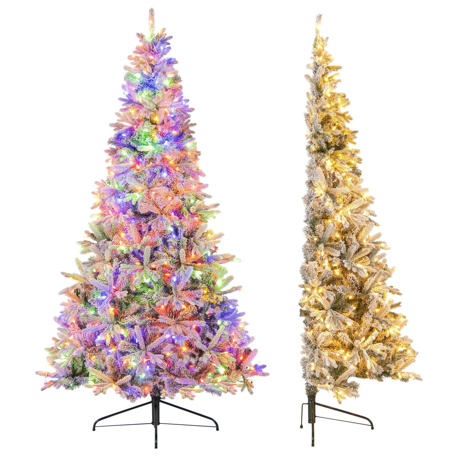 WEIHNACHTSBAUM halber Tannenbaum mit LEDs 180 cm weiß - Weiß, Metall (180cm) - COSTWAY