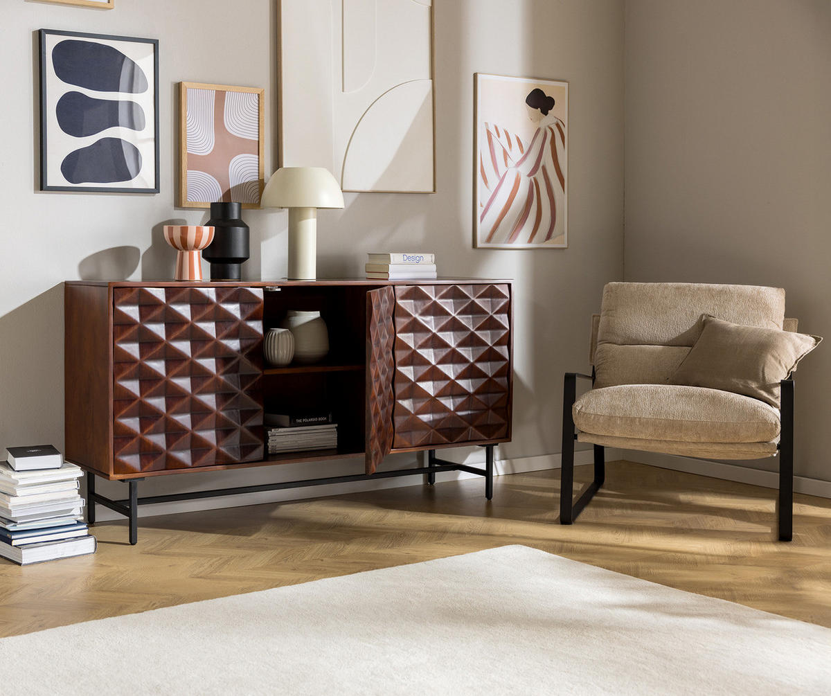 MASSIVES SIDEBOARD - Akazie / Schwarz - Schwarz/Braun, Holz/Metall (160/80/40cm) - home24