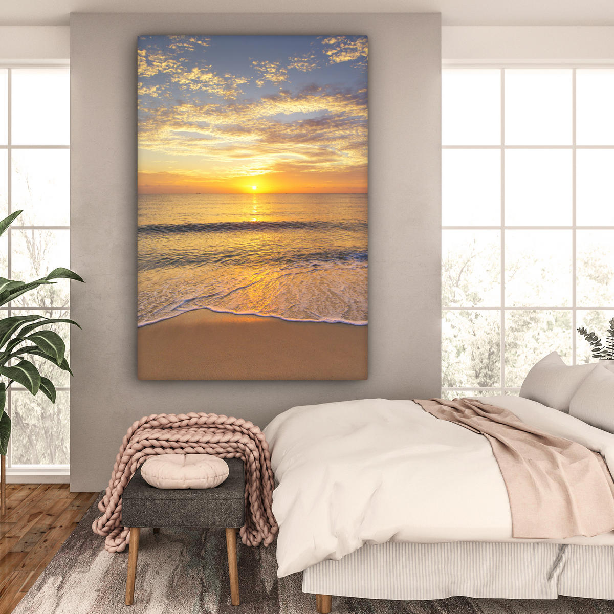 SLIKA NA PLATNU Plaža morje 90x140 cm - rumena, tekstil (90/140cm) - MuchoWow