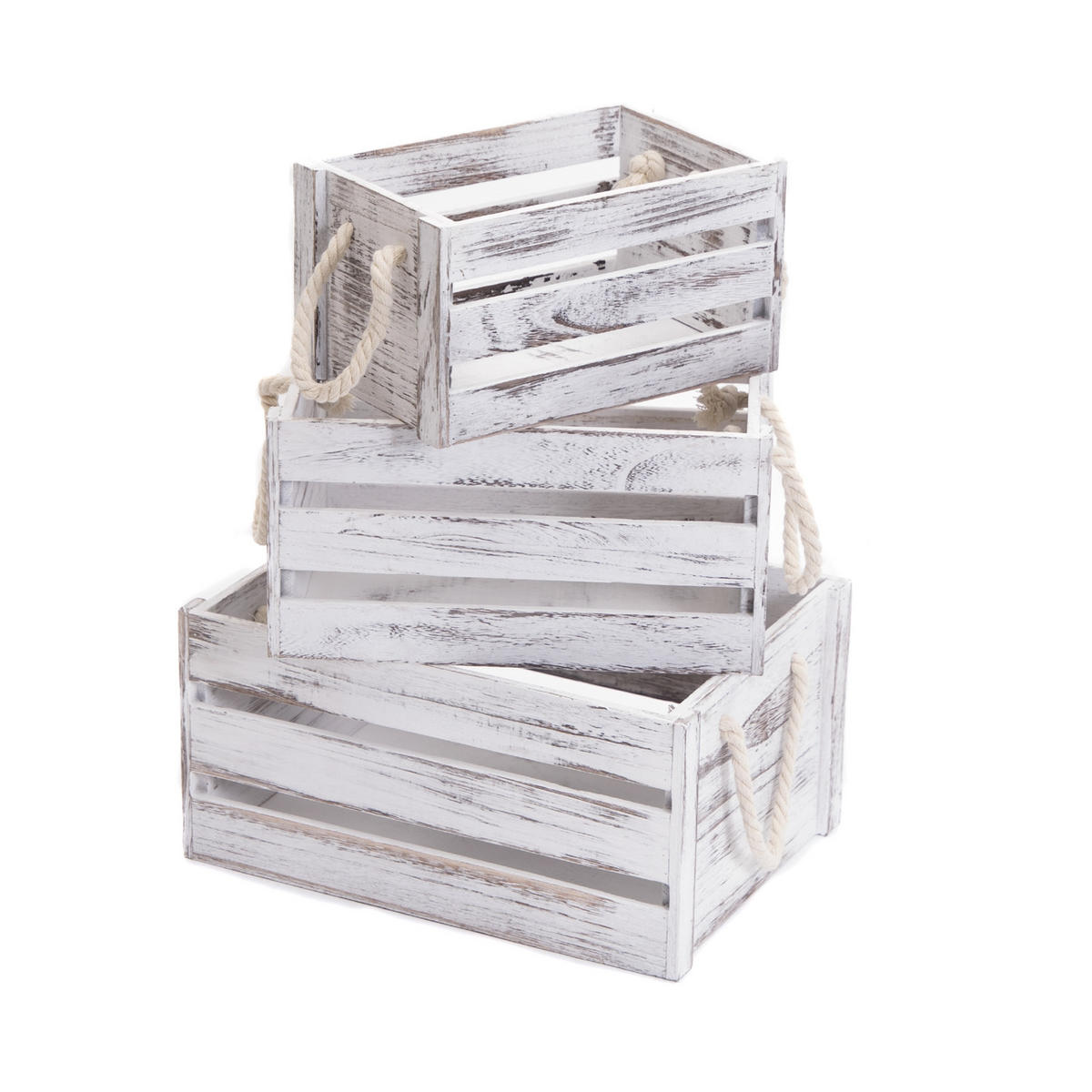 HOLZKISTEN-SET Country 3-tlg Massivholz, verschiedene Größen weiß - Naturfarben, Holz (26/18/36cm) - DESIGN DELIGHTS