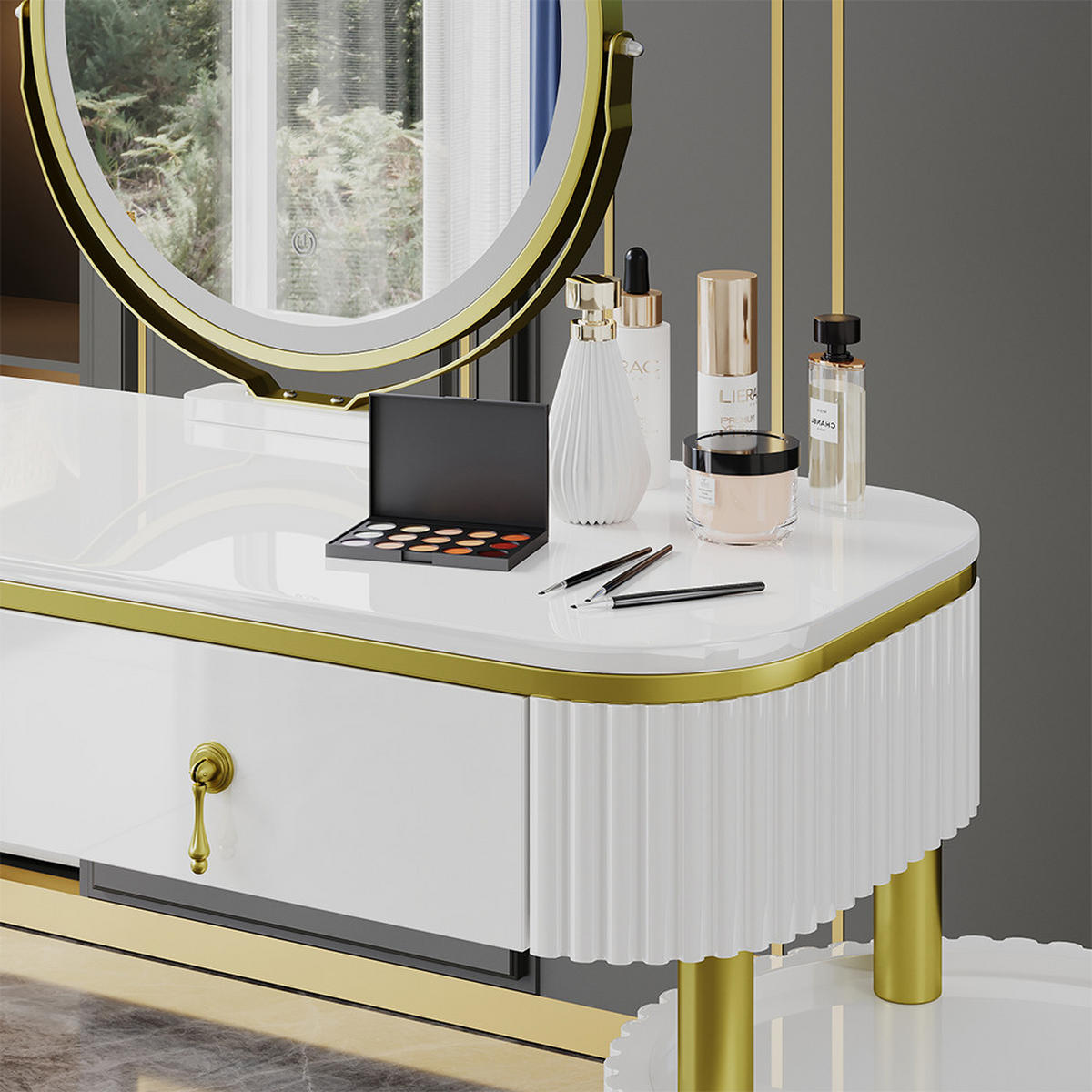 SCHMINKTISCH Charlène Weiß 100 cm mit LED-Spiegel - Weiß, Holzwerkstoff (100/79/40cm) - Vicco