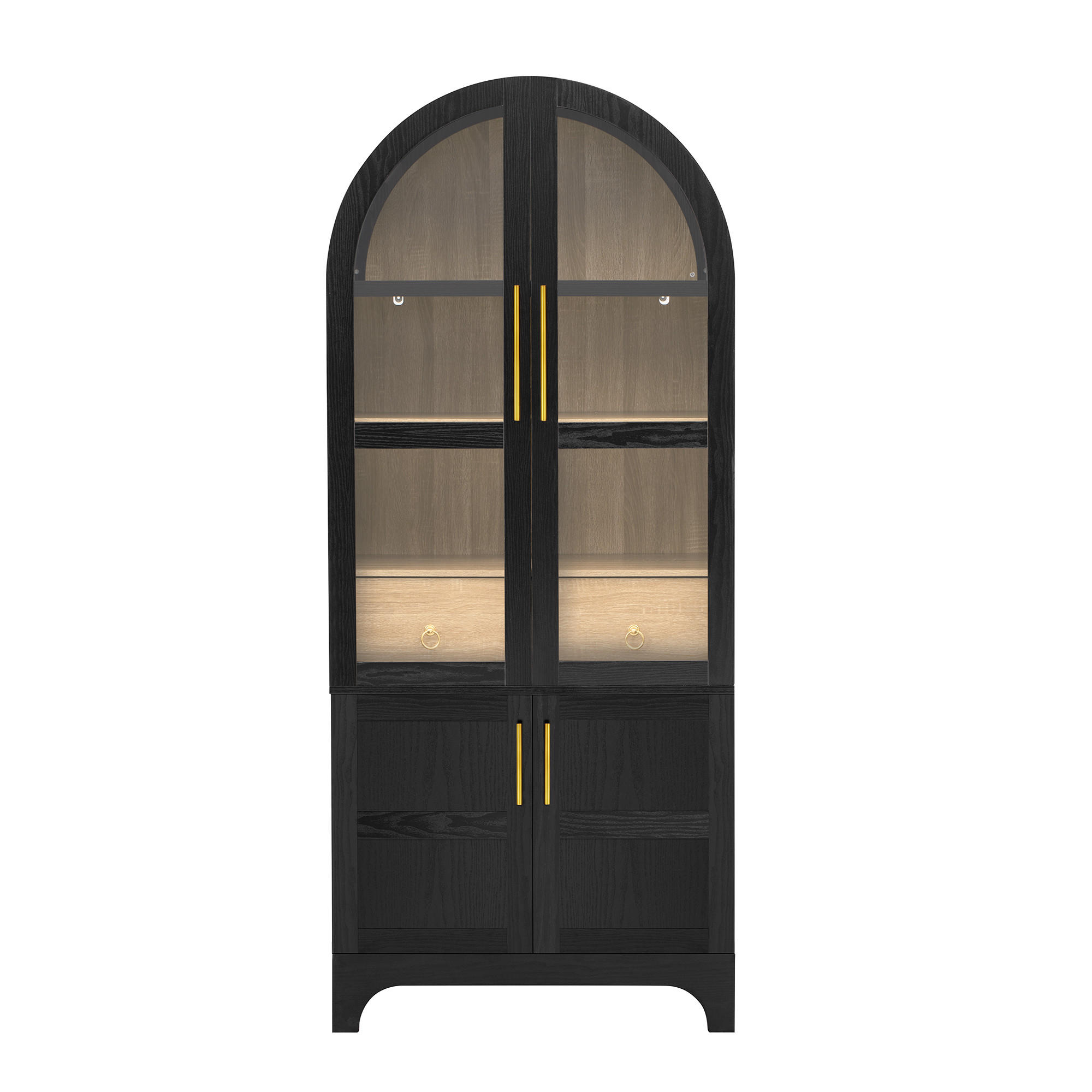 HIGHBOARD mit Riffelglas & Schubladen 180cm - Schwarz, Holzwerkstoff (76/180/40cm) - Urban Meuble