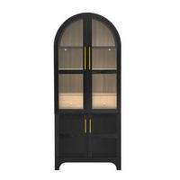 HIGHBOARD mit Riffelglas & Schubladen 180cm - Schwarz, Holzwerkstoff (76/180/40cm) - Urban Meuble