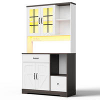 BUFFETSCHRANK 105/40/185 cm mit LED-Beleuchtung, Steckdosen, USB-Anschlüssen und verstellbaren Einlegeböden, Natur/Weiß - Naturfarben, Holzwerkstoff (105/185/40cm) - Redom
