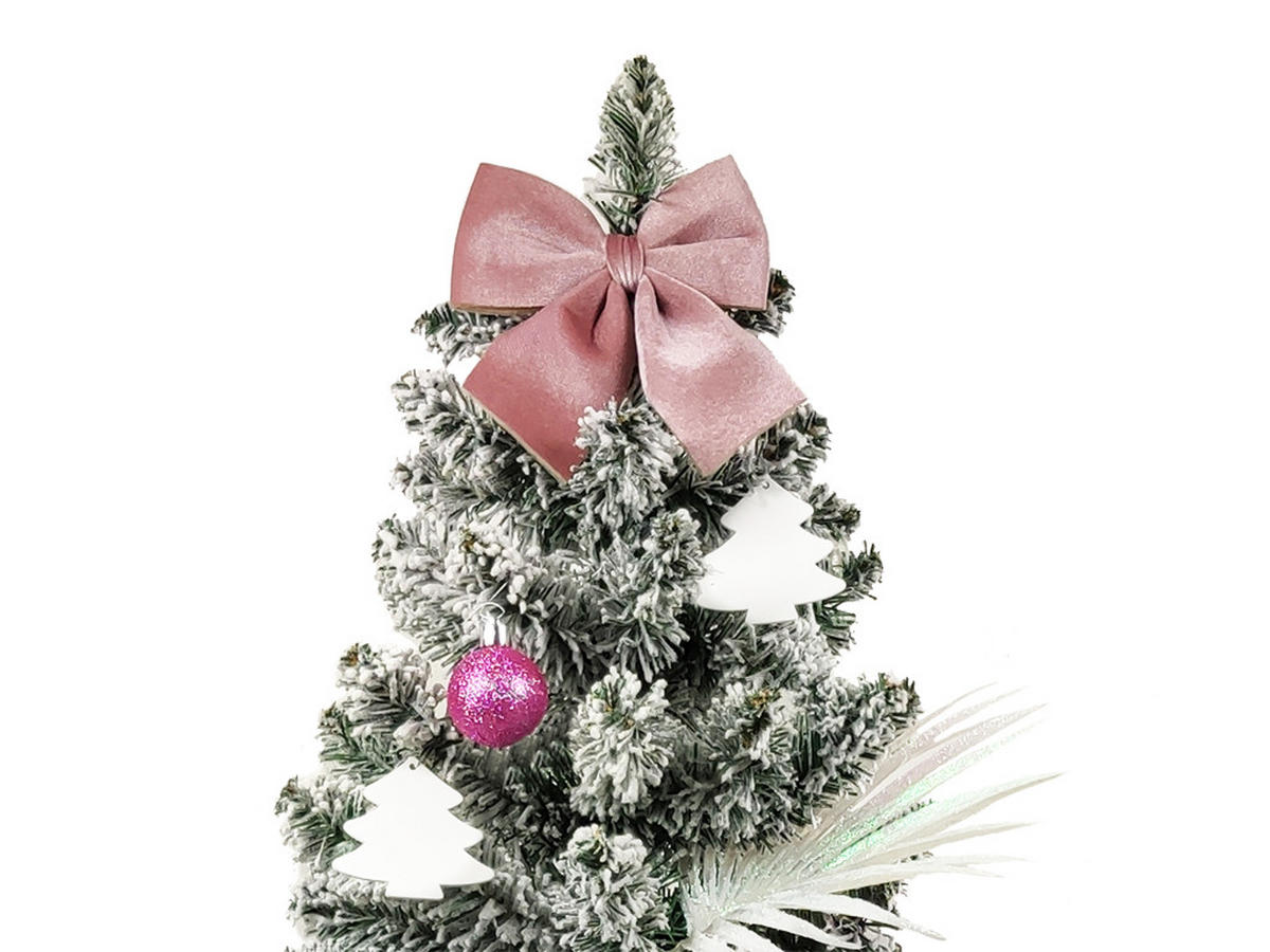 WEIHNACHTSBAUM künstlicher 60 cm mit LED-Beleuchtung, ROSENGLÜCK, mit 26 Weihnachtsbaumschmuck, Pflanztopf mit Jutesack - Pink/Weiß, Kunststoff/Stein (40/60cm) - LAALU