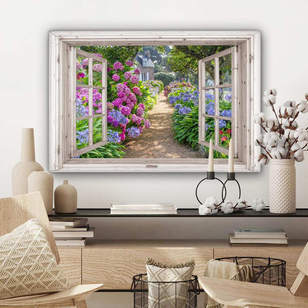 LEINWANDBILD Hortensie - Durchsichtig - Blumen - Sommer - Lila - Weg Wanddeko 90x60 cm - Lila, Textil (90/60cm) - MuchoWow