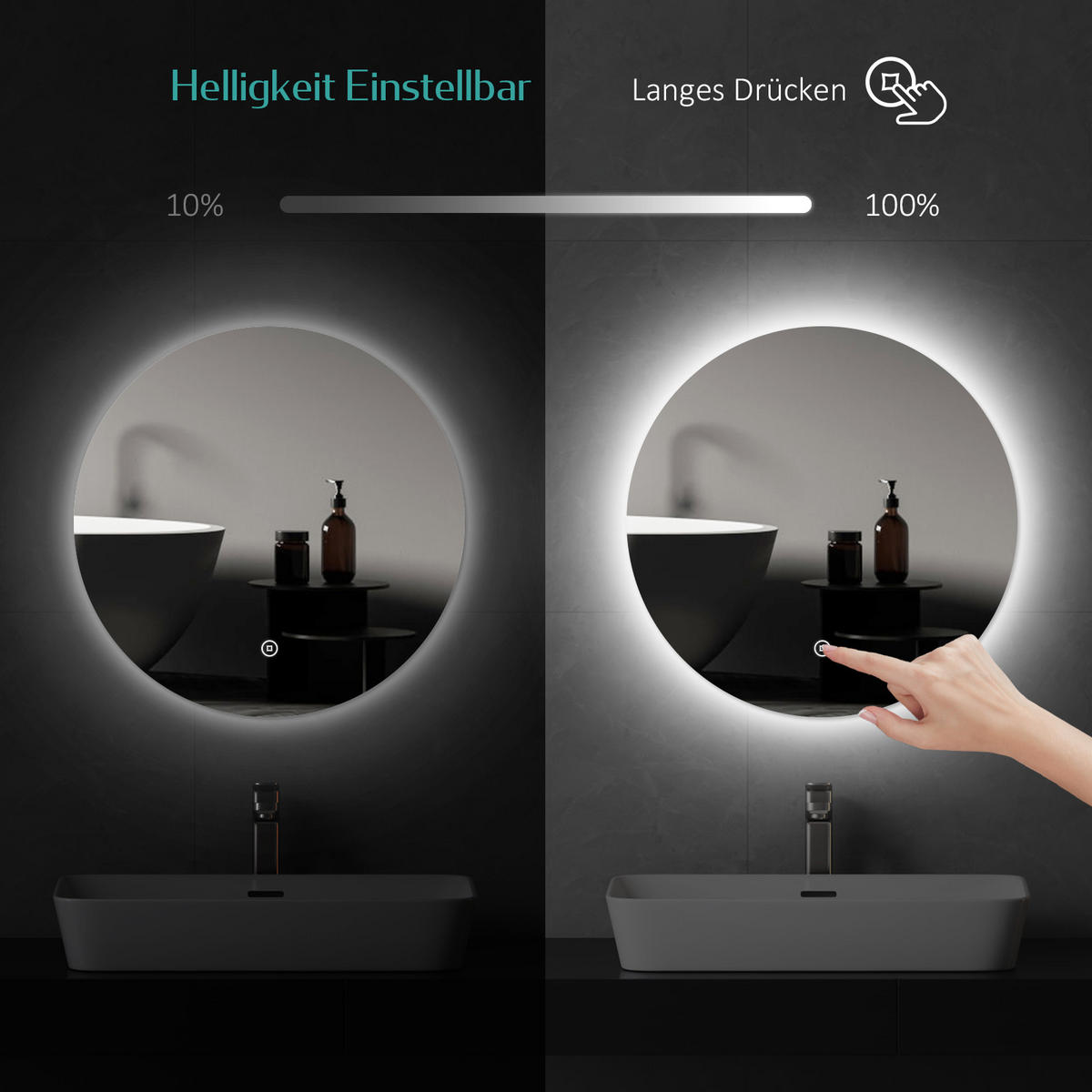 BADSPIEGEL rund mit Beleuchtung rahmenlos Ø60 cm - Weiß, Glas (60/3/60cm) - EMKE