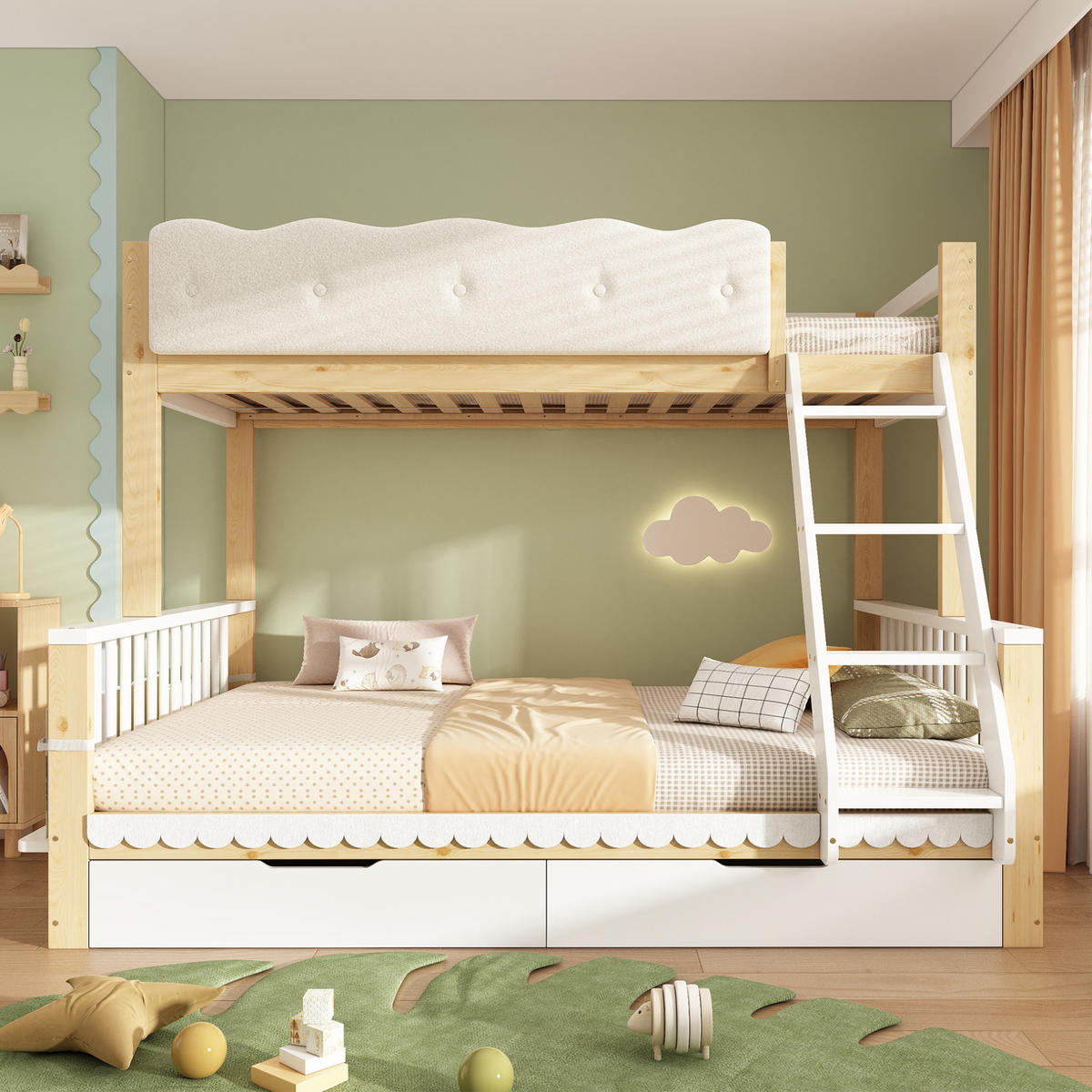 ETAGENBETT 90x200/140x200 cm in Weiß & Eiche mit Schubladen - Eichefarben, Holz (140/200cm) - IVMEU