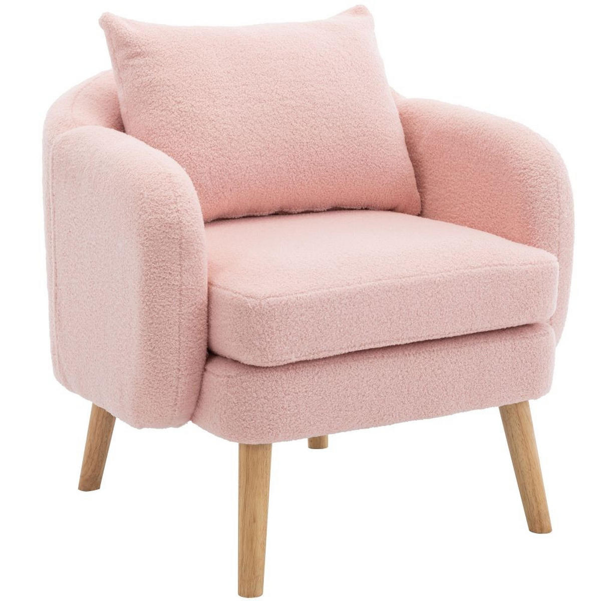 POLSTERSESSEL in Rosa Teddy-Samt with Massivholz-Beinstuhl - Pink, Textil (72/79/71cm) - KOMHTOM