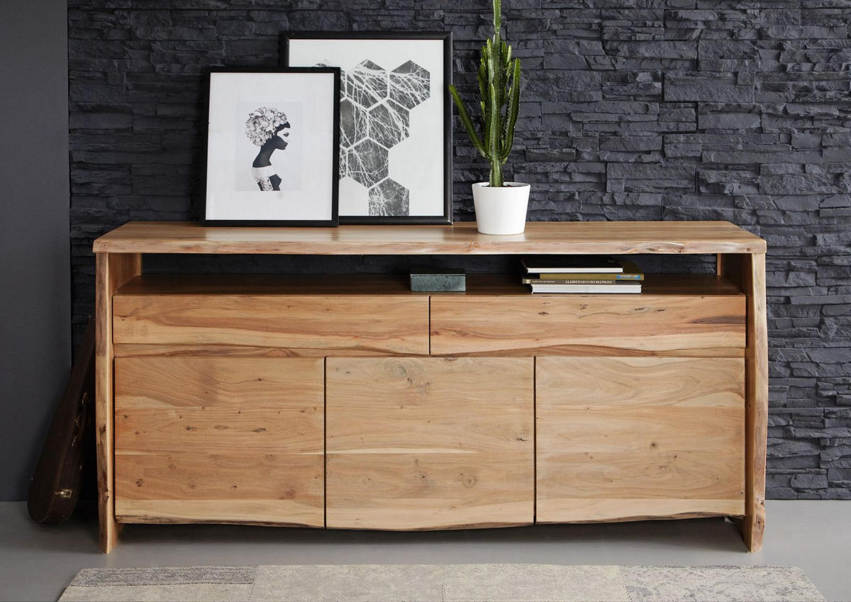 SIDEBOARD Akazie 191x45x96 natur lackiert PURE ACACIA #102 - Naturfarben, Holz (191/96/45cm) - Massivmoebel24