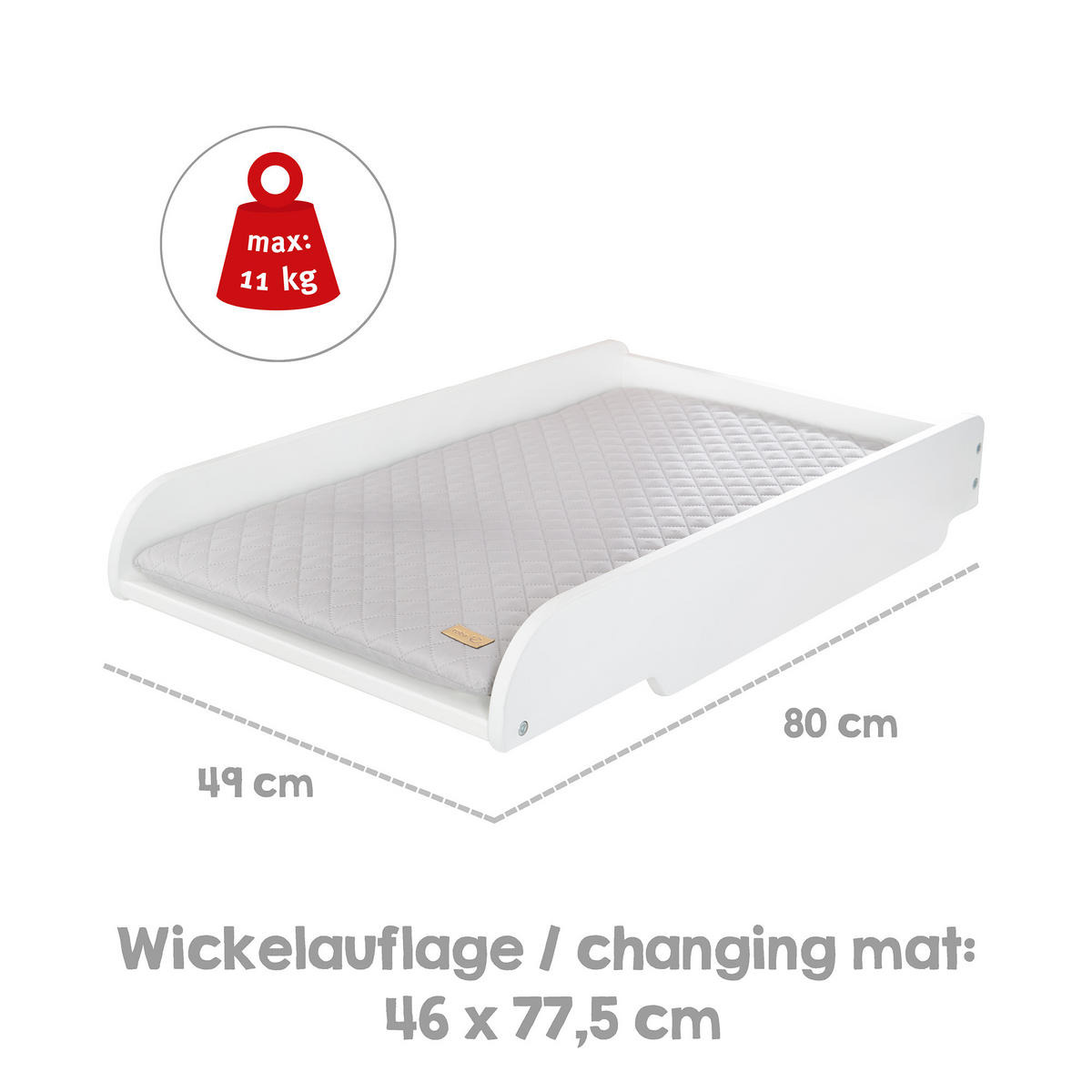 WICKELPLATTE inkl. Wickelauflageroba Style grau - Hellgrau/Weiß, Holzwerkstoff/Textil (80/14/49cm) - Roba