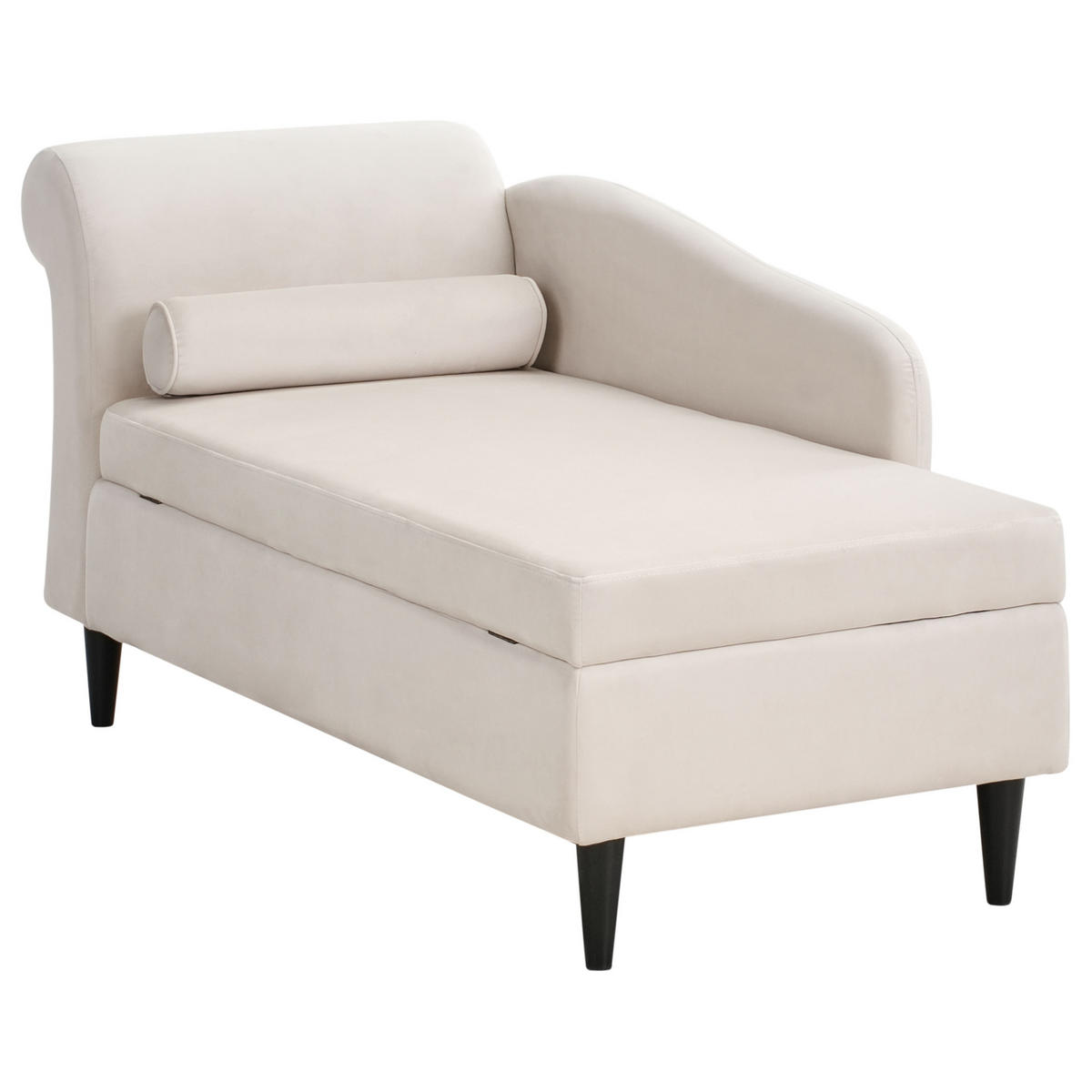 ČALOUNĚNÉ LEHÁTKO CHAISE LONGUE LEVOSTRANNÉ Sametová látka Béžové s úložným prostorem Luiro - černá/béžová, textil (160/77/70cm) - Beliani
