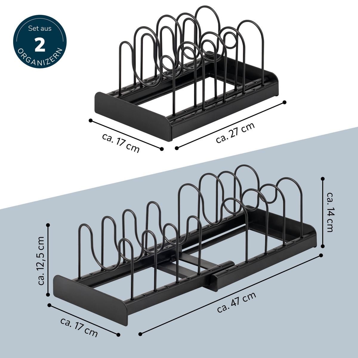 TOPFDECKELHALTER 2er Set, schwarz - Schwarz, Kunststoff - eluno